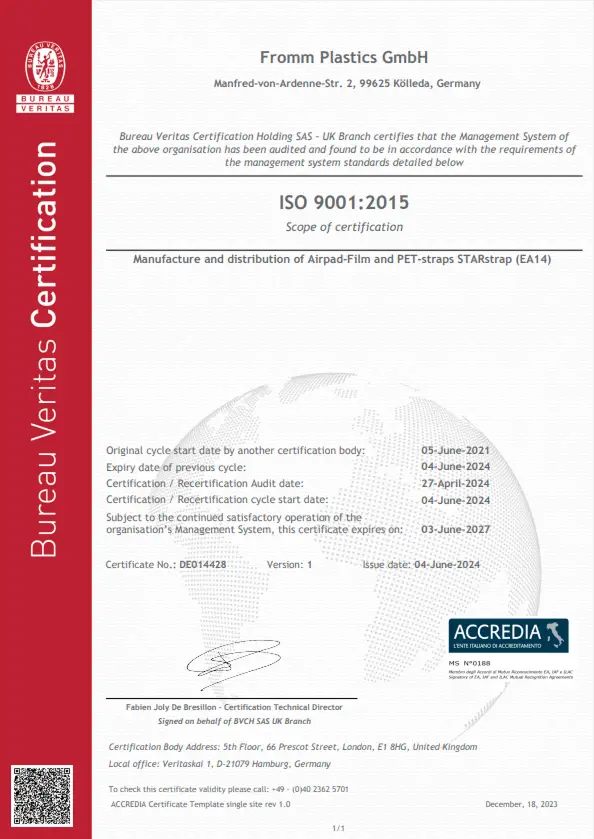 ISO 9001 (Airpad Film & PET Strapping)